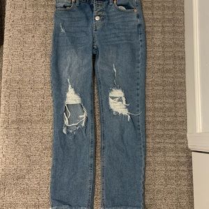 ripped straight ankle jeans